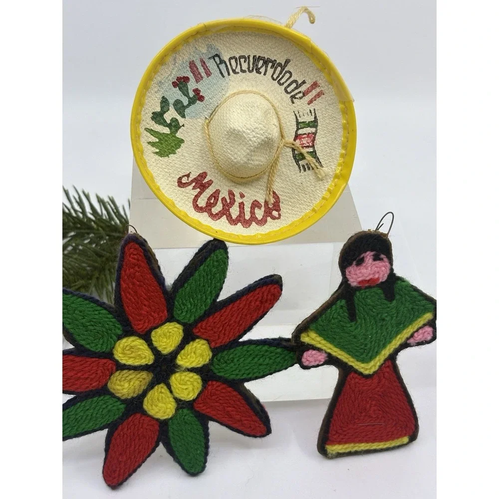 Vintage Huichol Mexican Yarn Folk Art Christmas  Ornaments 3